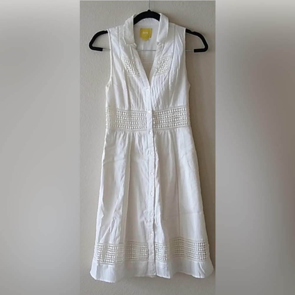 Maeve White Sleeveless Button-Front Midi Dress